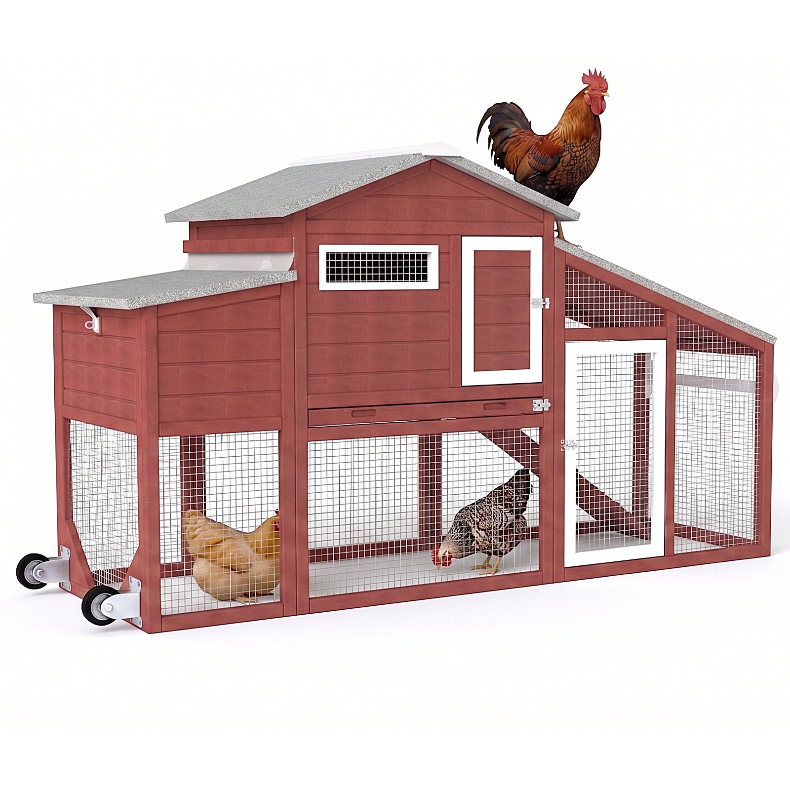 Small Chicken Coop with Run for 2–3 Chickens with Wheels – 01-Gray