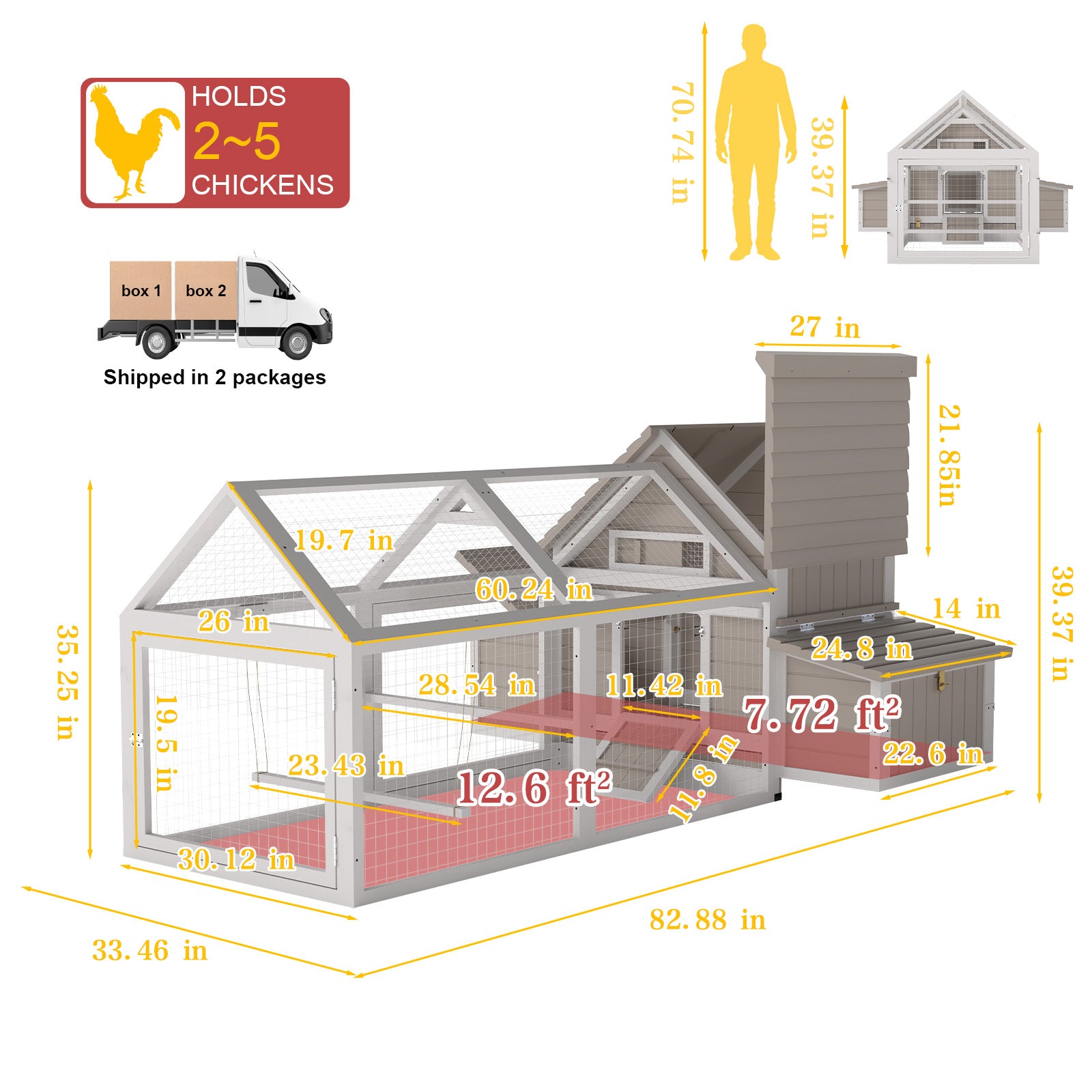 Petscosset-Medium Chicken Coop Predator Proof for 2–5 Chickens