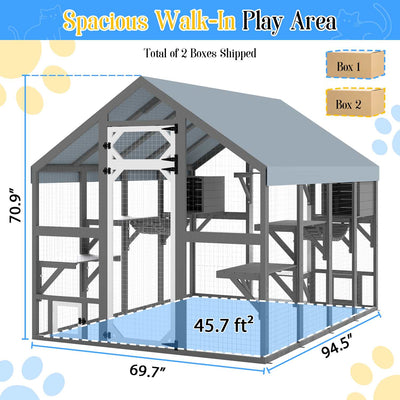 Extra Large Outdoor Catio, Weatherproof Walk-In Cat Enclosure with Bridges, Full Cover, 8 Platforms & 2 Resting Boxes