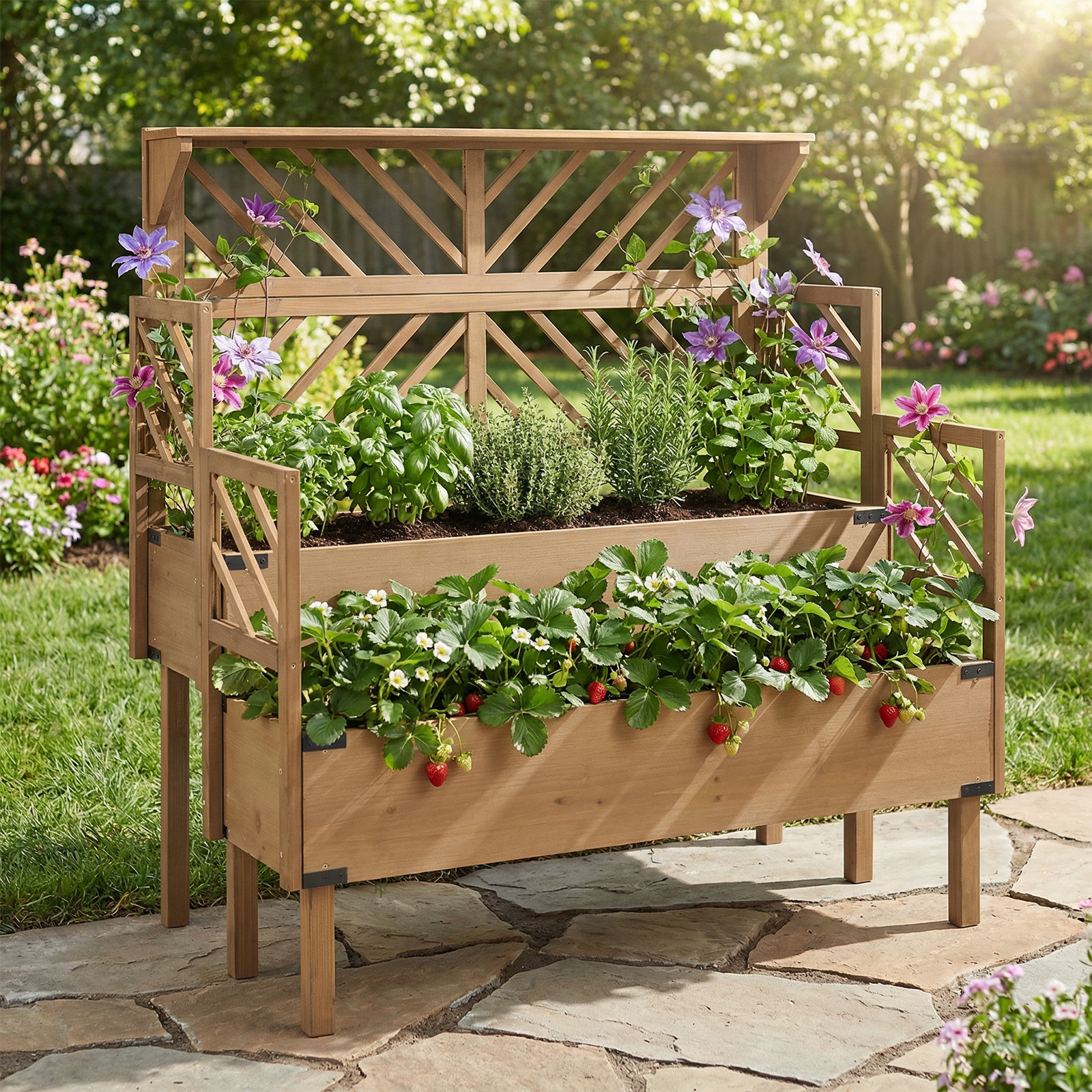 2-Tier Raised Garden Bed with Trellis & Reinforced Corners-GF52
