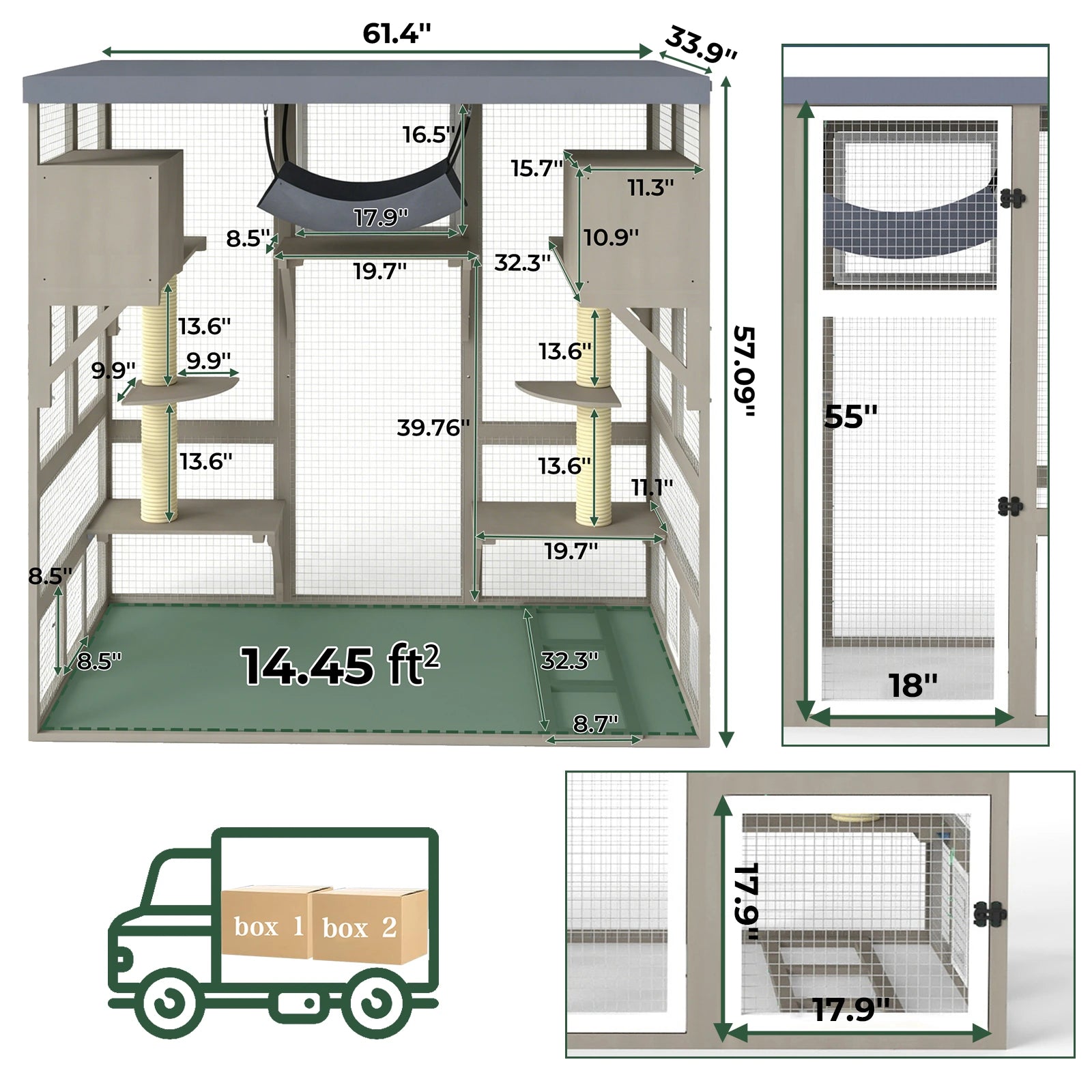 Expandable Multi-Cat Catio with 7 Platforms,2 Rooms, A Hammock & 2 Scratch Posts-PET91