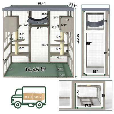 Expandable Multi-Cat Catio with 7 Platforms,2 Rooms, A Hammock & 2 Scratch Posts-PET91