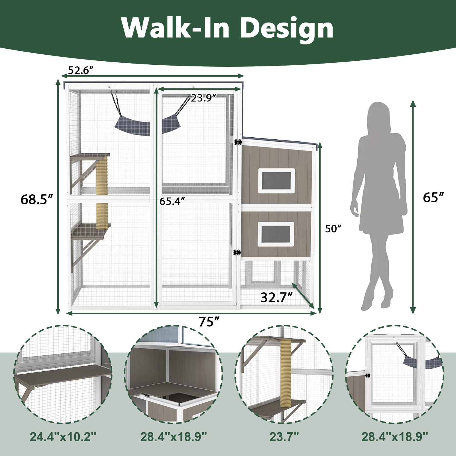 Large Walk-in Catio with Cat House Multi-Level Outdoor-PET93