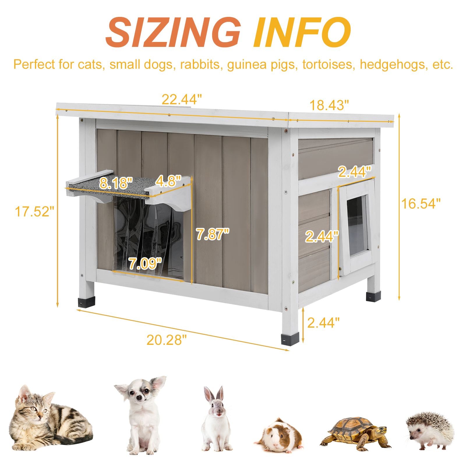 PETSCOSSET Outdoor Cat House for Feral Cats, Weatherproof Wooden Shelter with Open Roof, Easy to Assemble, 22.4"x18.4"x17.5"