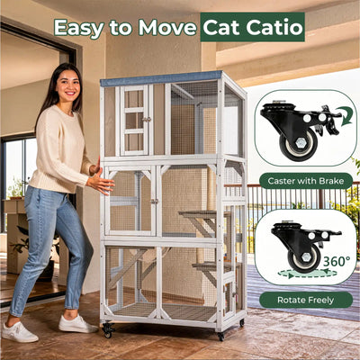 63.5"Mobile  Catio Enclosure on Wheels with Scratching Posts & Window Access-PET77