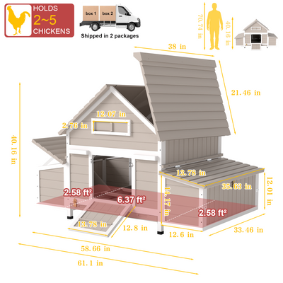 Large Expandable Chicken Coop with 6 Nesting Boxes & Run Ready-PET86
