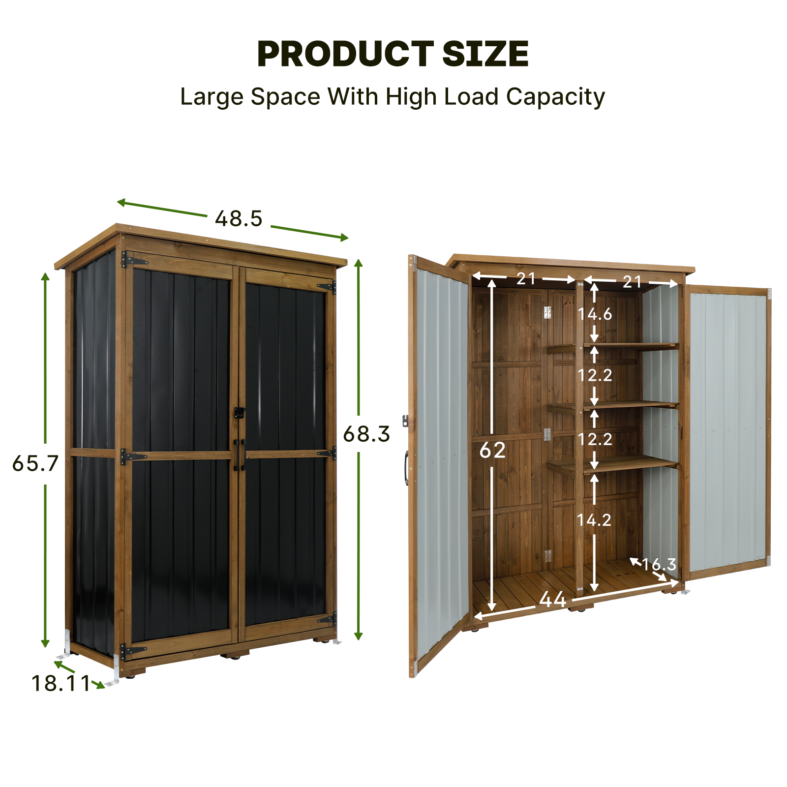 68.3″H Outdoor Storage Cabinet with 3 Adjustable Shelves-GF33
