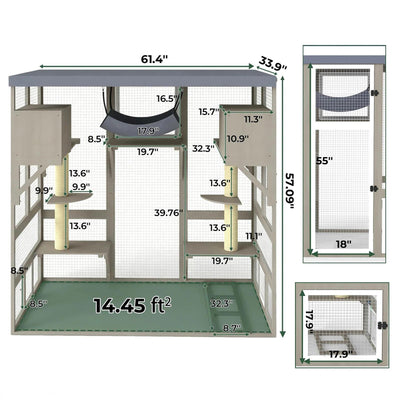 Expandable Multi-Cat Catio with 7 Platforms,2 Rooms, A Hammock & 2 Scratch Posts-PET91
