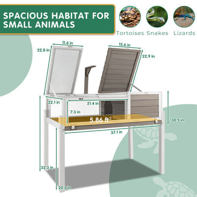 Reptile Cage - 37″L Wooden Tortoise/Turtle Habitat Grey - TOR03