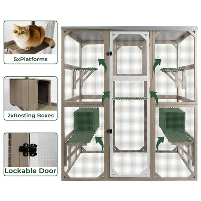 Large Solid Wood Outdoor Catio Enclosure with Platforms - PET16NEW