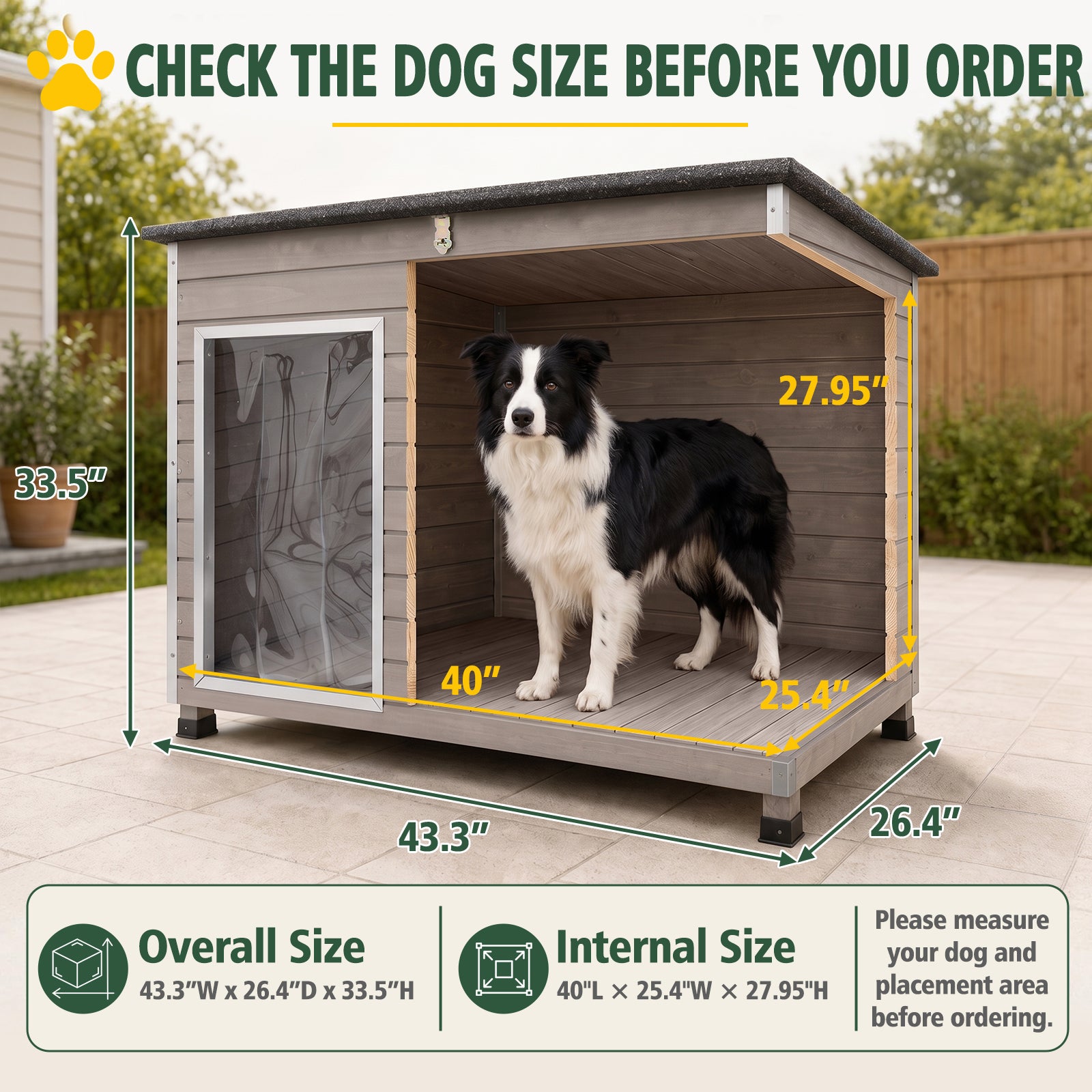 Large Dog House（43.3"L） Metal-Reinforced Chew-Proof Rainproof - PET65