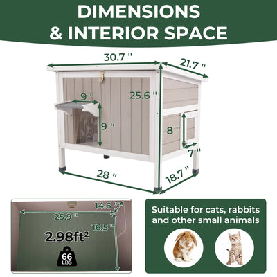 Insulated Wooden Cat House with Foam & Raised Base - PET75