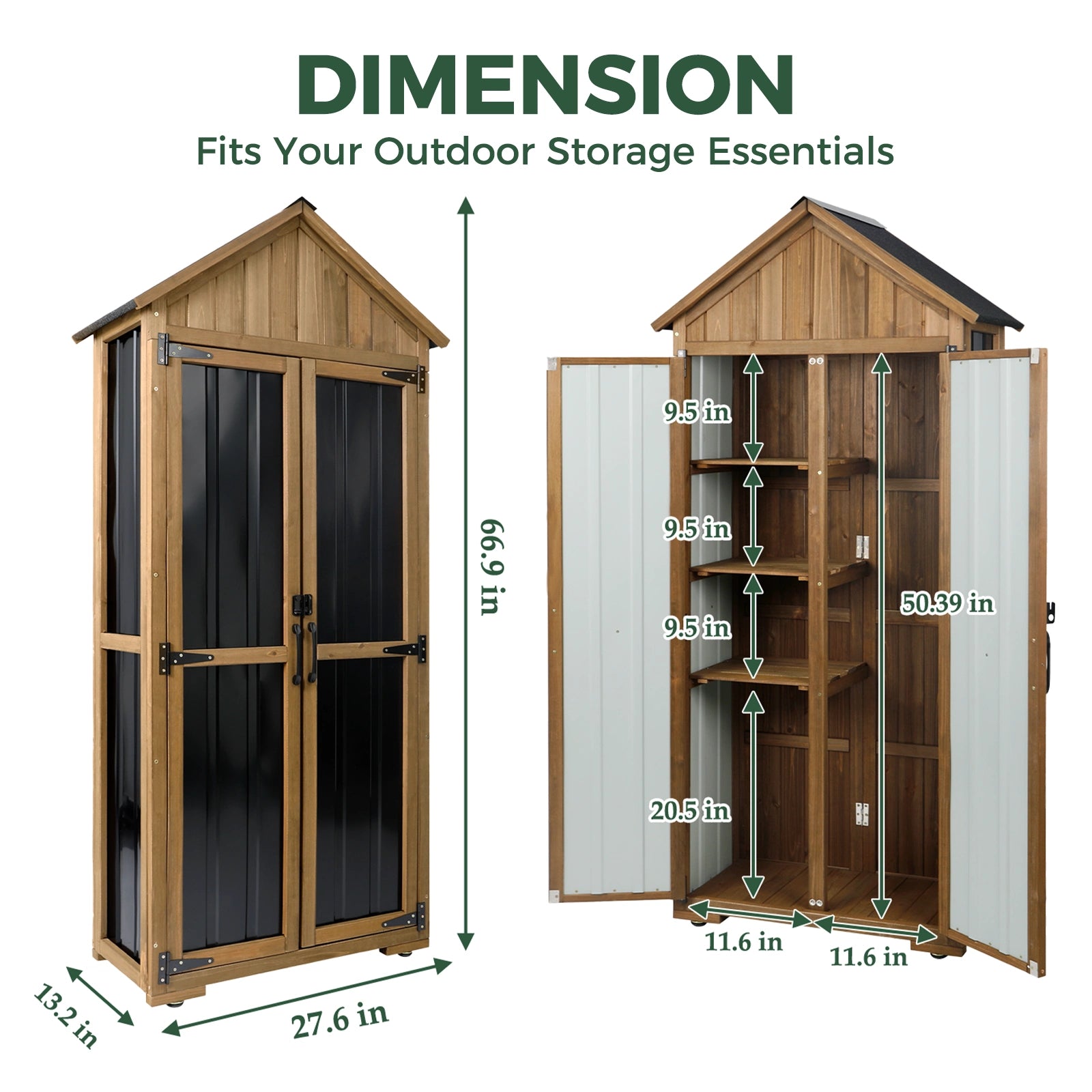 27.55″L Outdoor Storage Shed, Wooden Garden Tool Cabinet-GF34