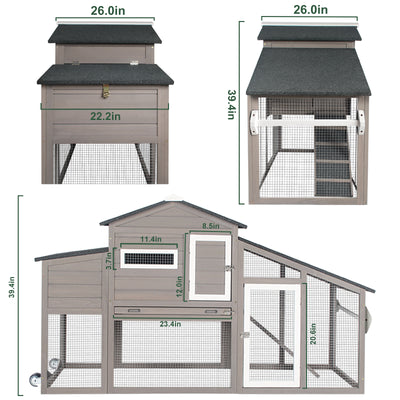 Small Chicken Coop with Run for 2–3 Chickens with Wheels – 01-Gray