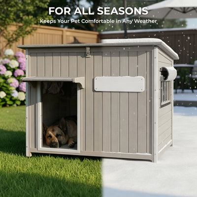 Large Dog House (43.3"L) - Metal Chew-Proof, 180lbs Capacity - PET48