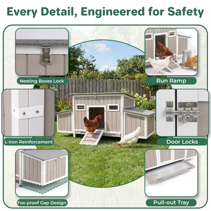 62" Fortified Chicken Coop with 4 Nesting Boxes & Pull-Out Tray-PET84