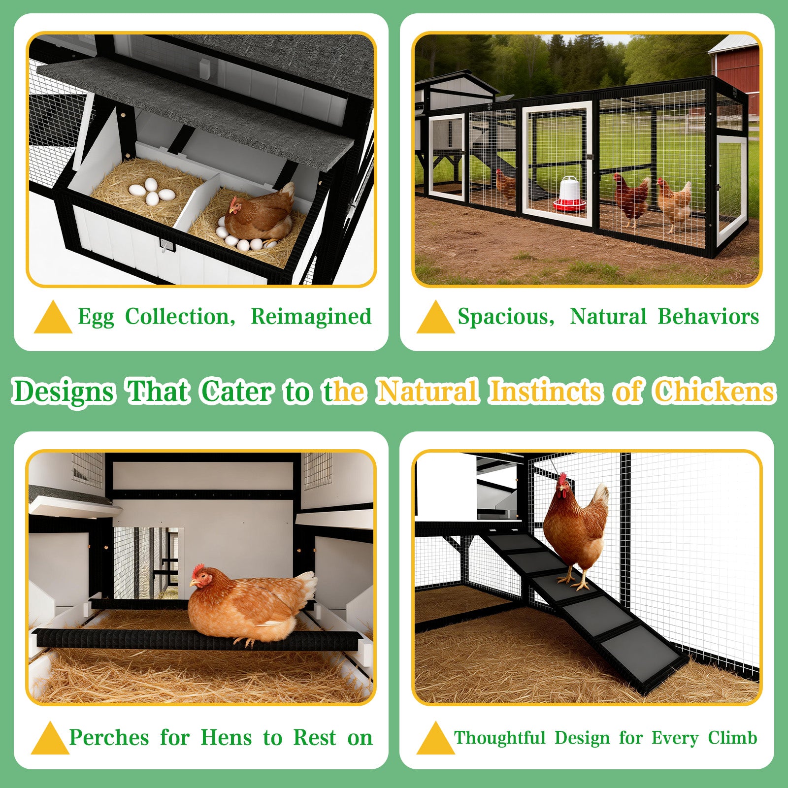 Large chicken coop with run for 4–12 chickens, includes 4 nesting boxes - PET27