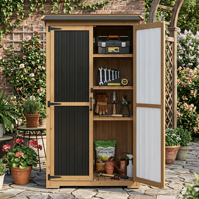 Outdoor Storage Cabinet with Shelves, Waterproof Roof-GF37