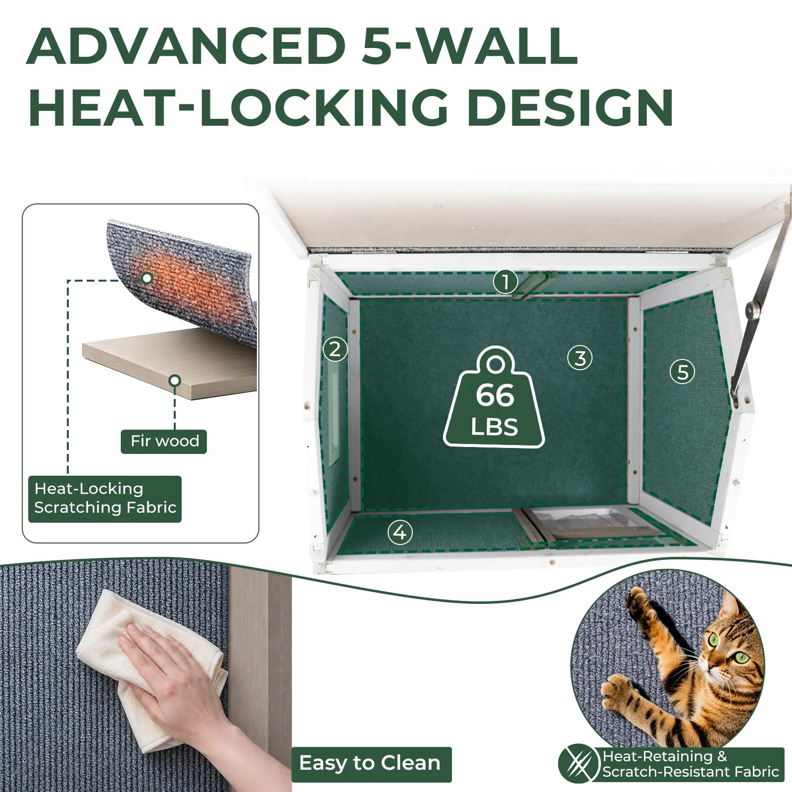 2-Story Insulated Wooden Cat House with Balcony & Open Roof