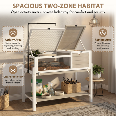 Wooden Tortoise  Enclosure with Detachable Legs, Light Stand & Storage Shelf-TOR04