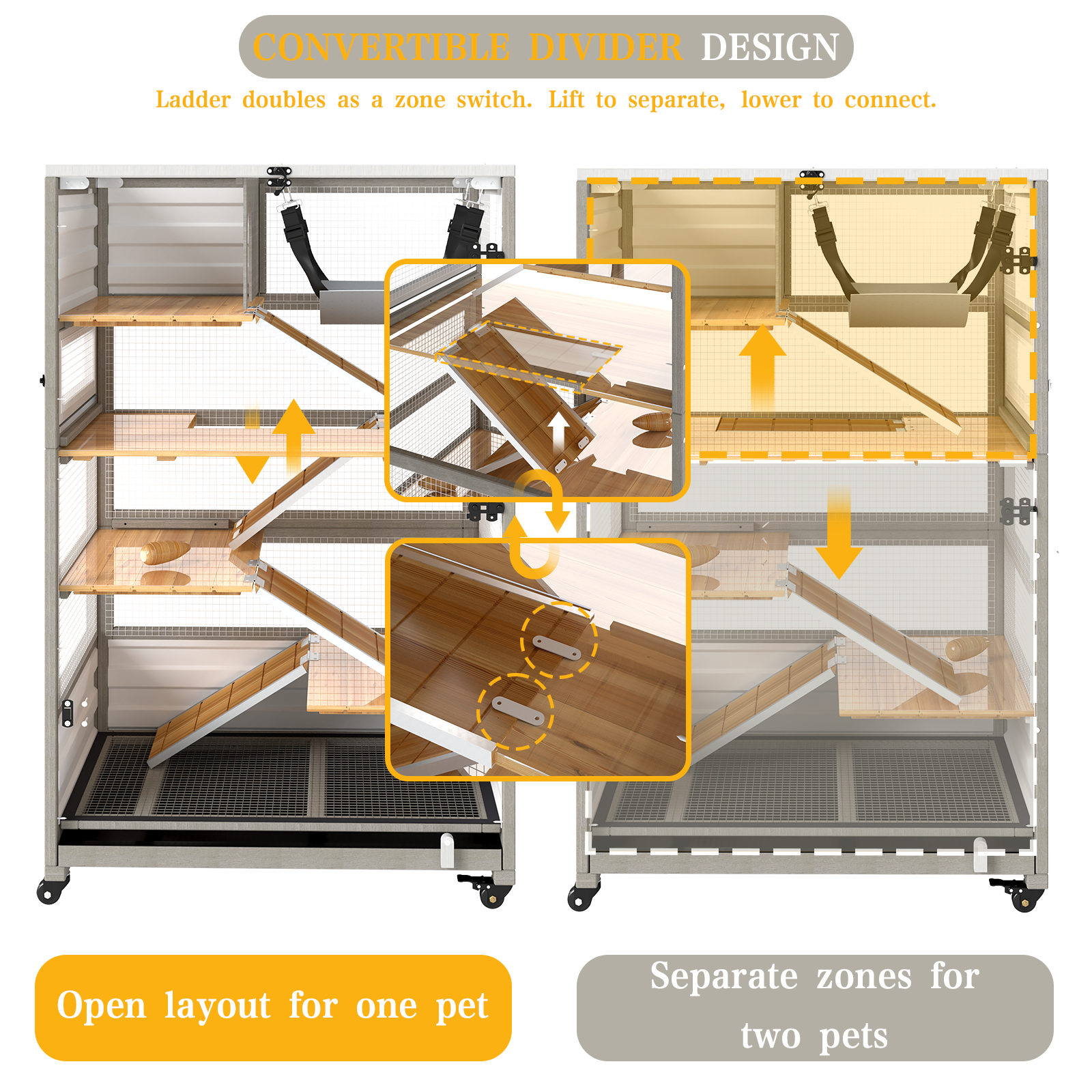 Guinea Pig Cage 5-Tier Wooden Hamster Habitat with Pull-Out Tray & Wheels-PET59
