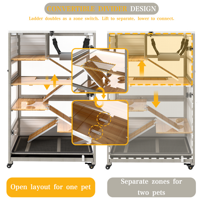 Guinea Pig Cage 5-Tier Wooden Hamster Habitat with Pull-Out Tray & Wheels-PET59
