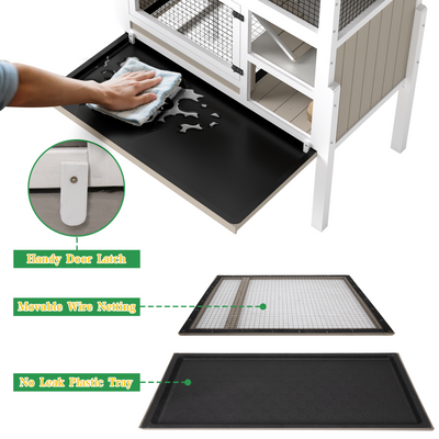 3-Tier Wooden Hamster Cage with Stand, Large Guinea Pig Cage & Rabbit Hutch Habitat, Deep Pull-Out Tray, Indoor Small Animal House, Grey