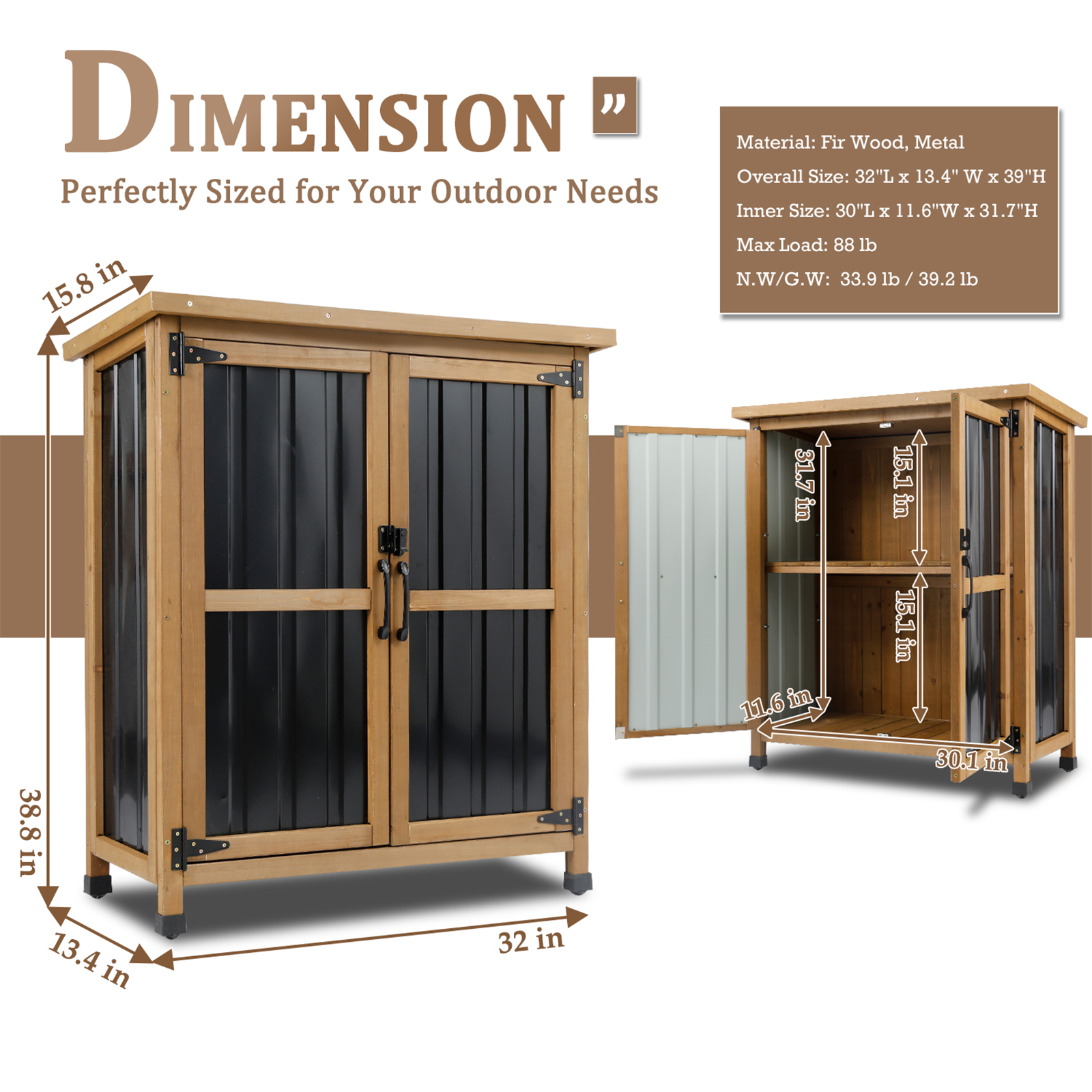 38.8″L Outdoor Storage Shed, Garden Storage Cabinet-GF31