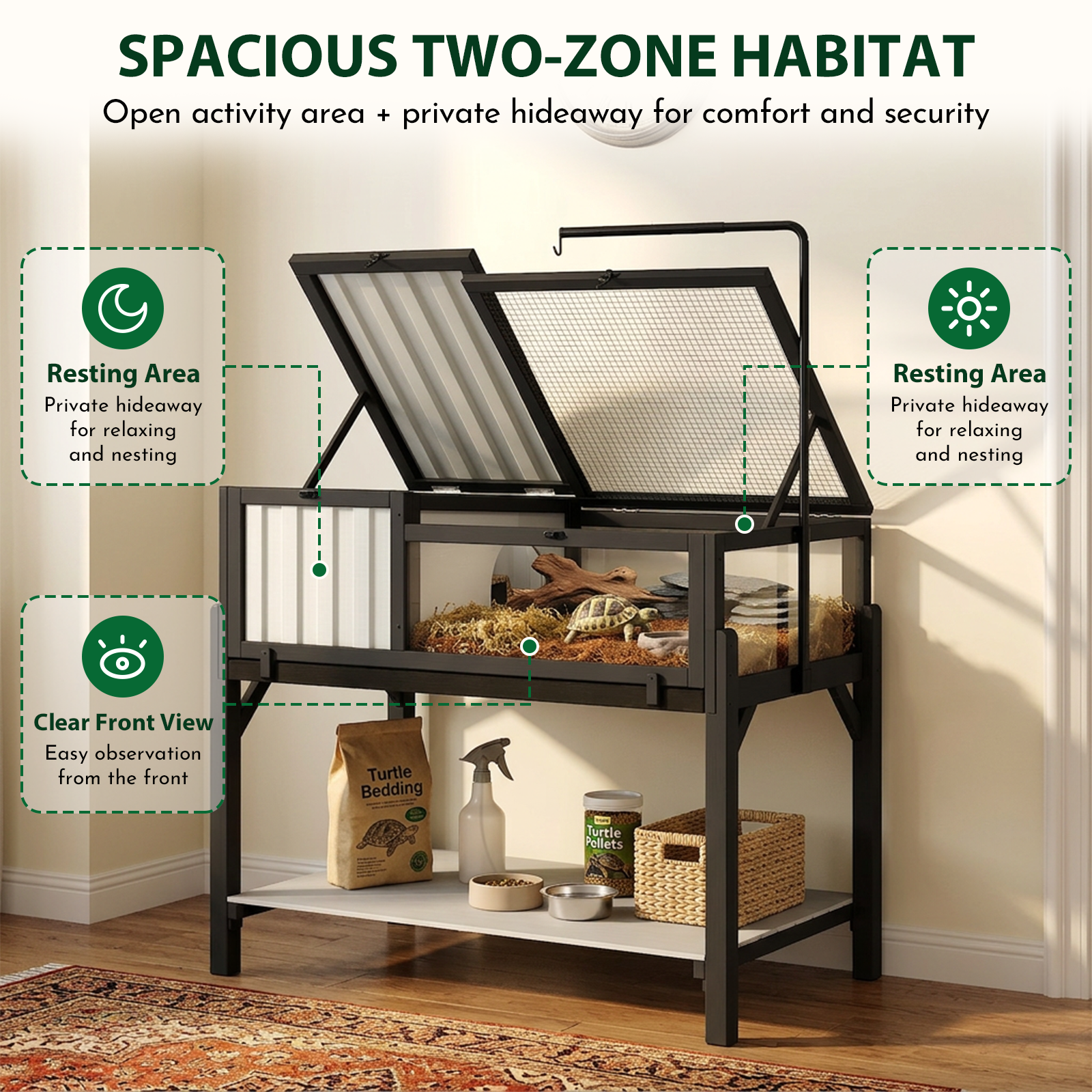 Tortoise Enclosure with Detachable Legs, Light Stand & Storage Shelf-TOR05