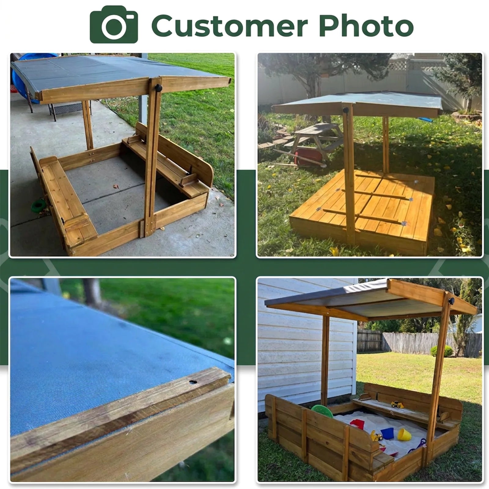 Kids Sand Box - Wooden Outdoor Rotatable Canopy Brown - GF01