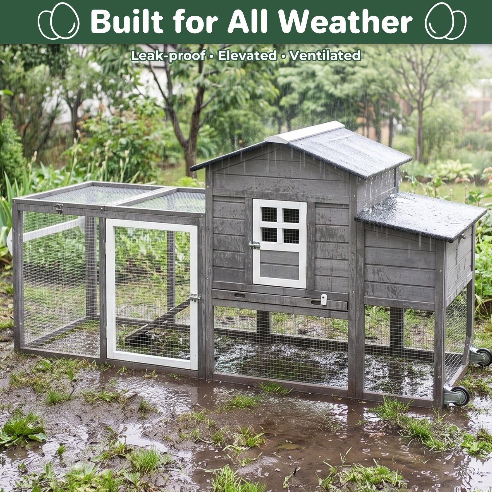 Medium Chicken Coop for 3-6 Chickens with Nesting Box, Tray and Wheels - PET21W
