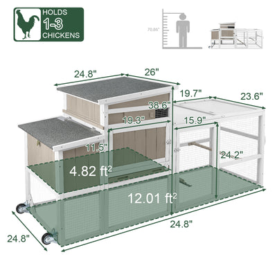 Medium Chicken Coop with Run for 2-6 Chickens with Wheels - PET23NEW