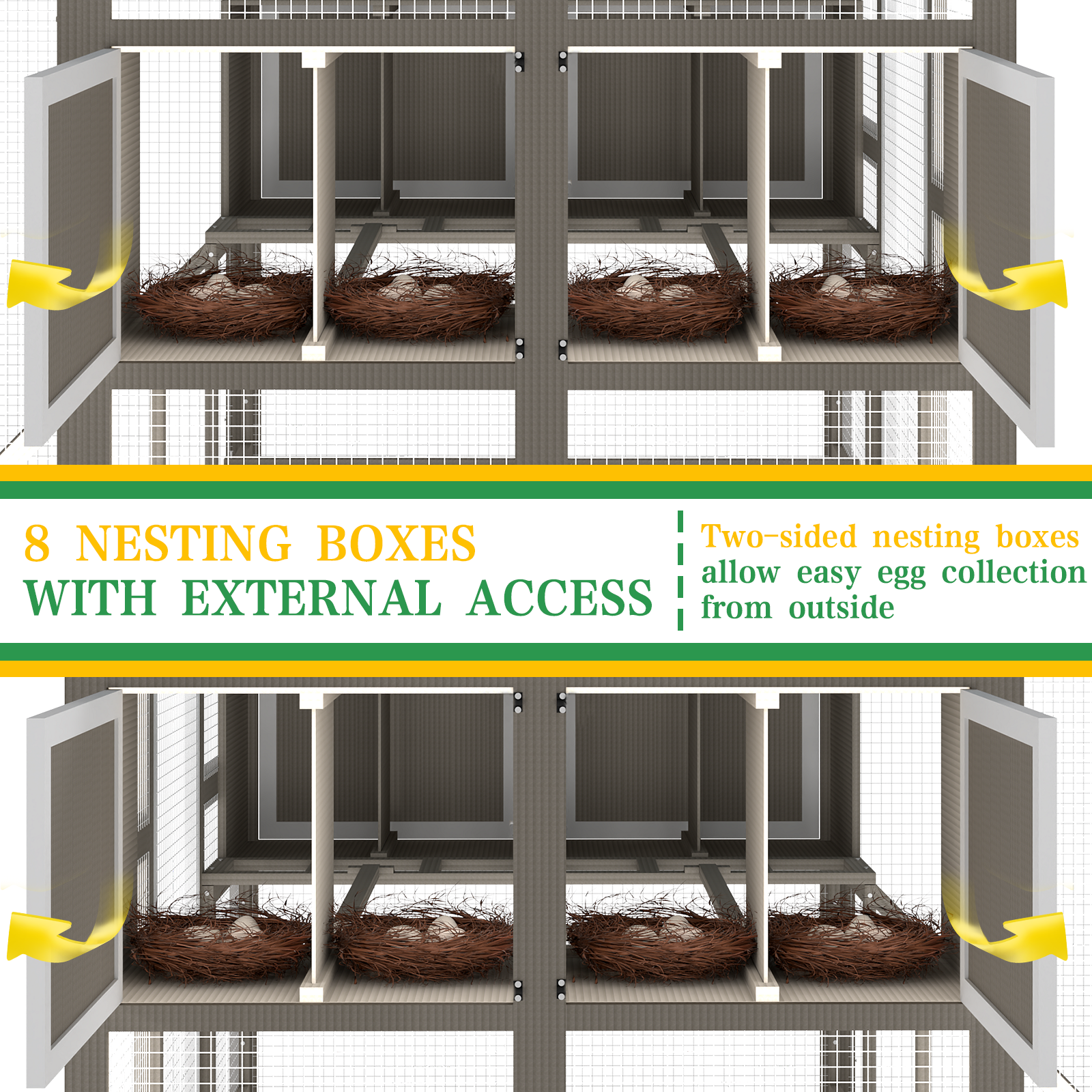 Large Chicken Coop for 8-12 Chickens, Walk-In Run with Nesting Boxes-PET29