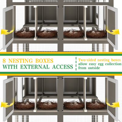 PETSCOSSET Large Wooden Outdoor Chicken Coop Poultry Cage with Waterproof Cover, Nesting Boxes for 8–12 Chickens