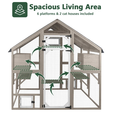 Expandable Outdoor Cat Catio with Muti Platforms, Two Rest Rooms-PET03