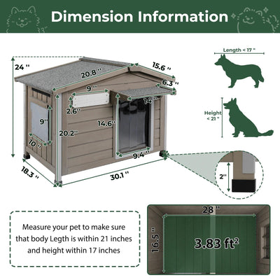 Small Dog House (30.1"L)Metal-Reinforced Chew-Proof Rainproof - PET46