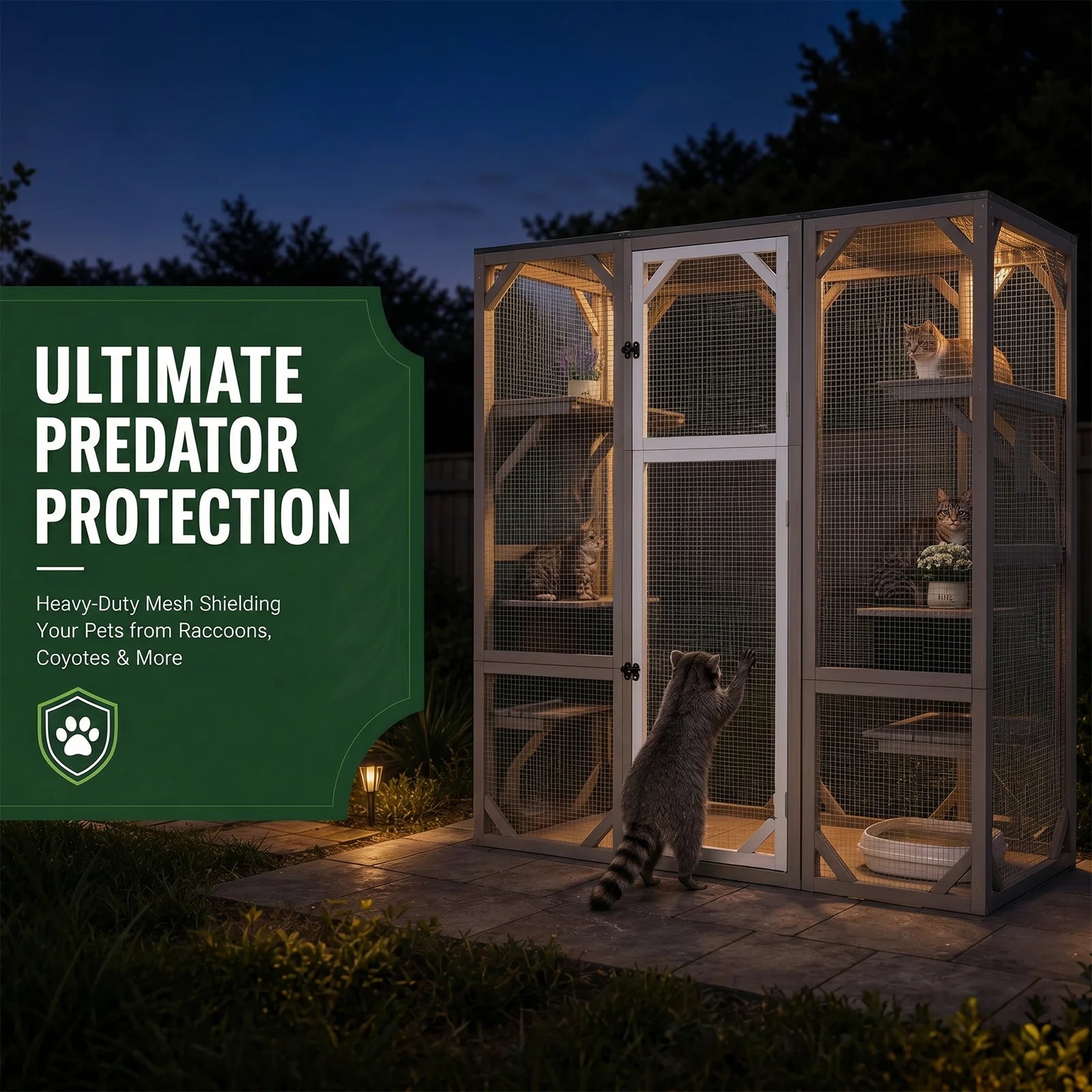 PETSCOSSET 71″ Catio Outdoor Cat Enclosure Large Wooden Cat House