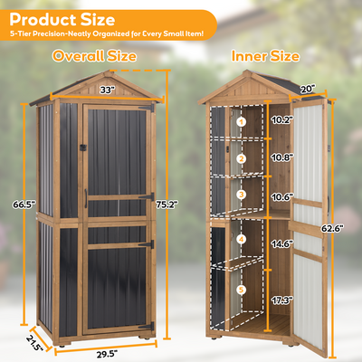Wood & Metal Garden Shed with Waterproof Asphalt Roof, Lockable-GF39