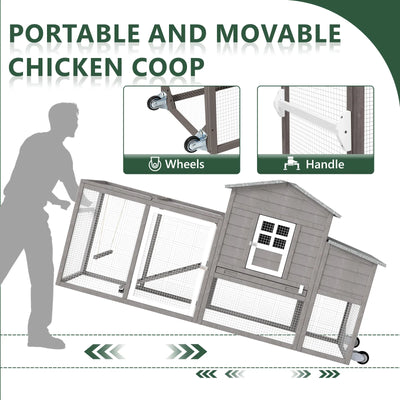 Medium Chicken Coop for 3-5 Chickens with Nesting Box, Tray and Wheels - PET21W