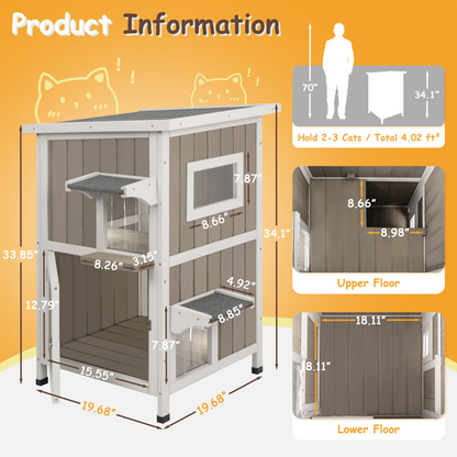Weatherproof Two-Story Feral Cat Shelter Cat House -PET20