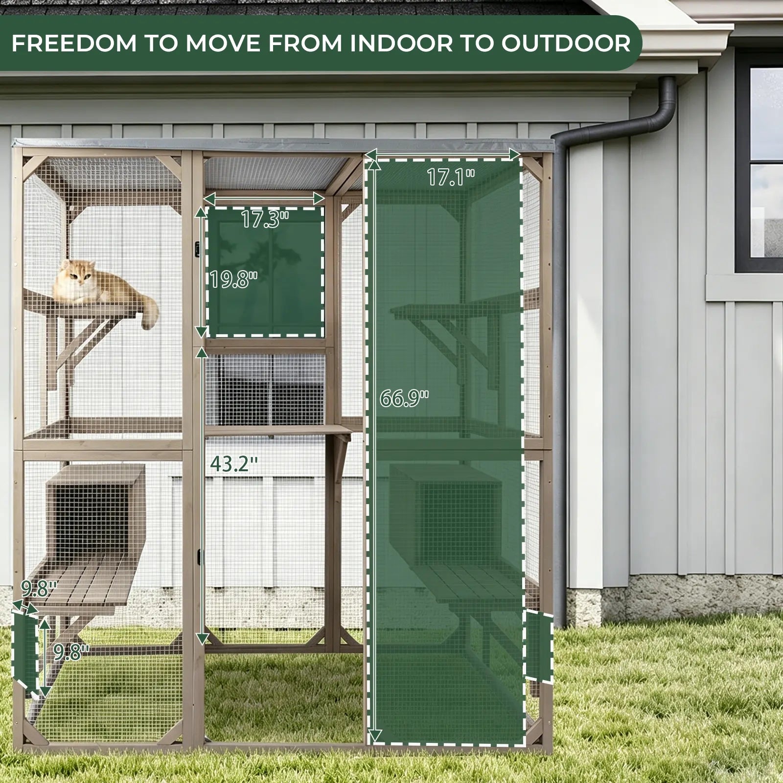 Large Solid Wood Outdoor Catio Enclosure with Platforms - PET16NEW