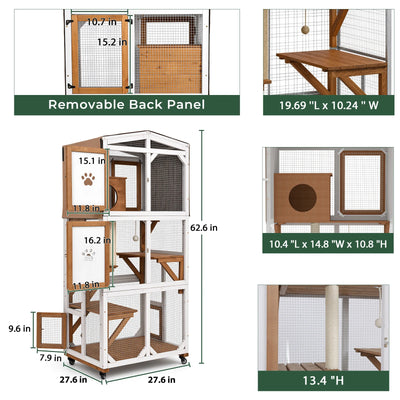 62.6" Mobile Wooden Outdoor Catio with Scratching Post & House - PET99