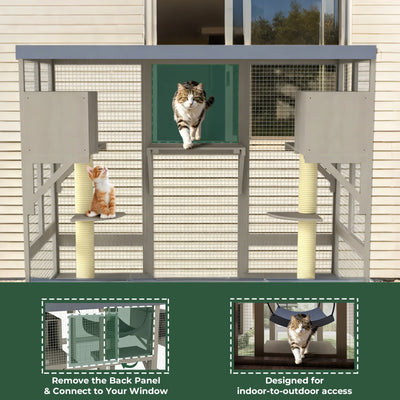 Expandable Multi-Cat Catio with 7 Platforms,2 Rooms, A Hammock & 2 Scratch Posts-PET91