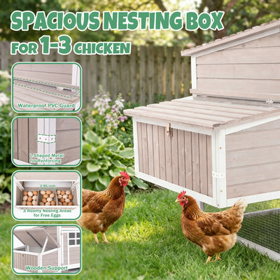 PETSCOSSET Wooden Chicken Coop, Elevated Hen House with 3-Compartment Nesting Box