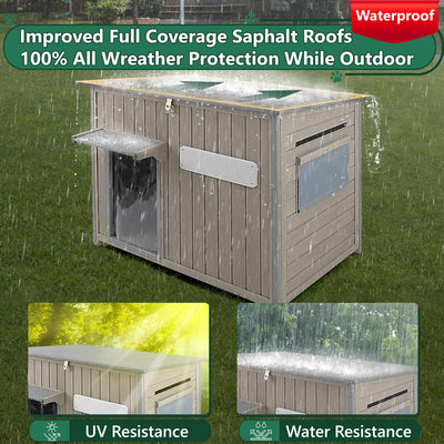 PETSCOSSET Large Dog House, Wooden Dog Kennel with Asphalt Roof for Medium Dog, Gray