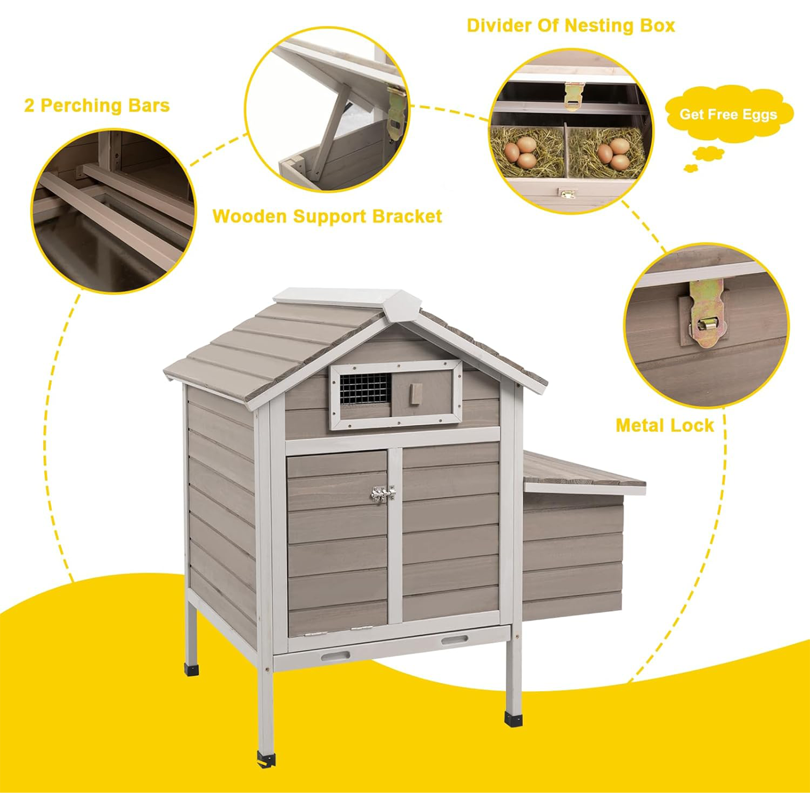 Chicken Coop with Nesting Box,Pull Out Tray-PET25