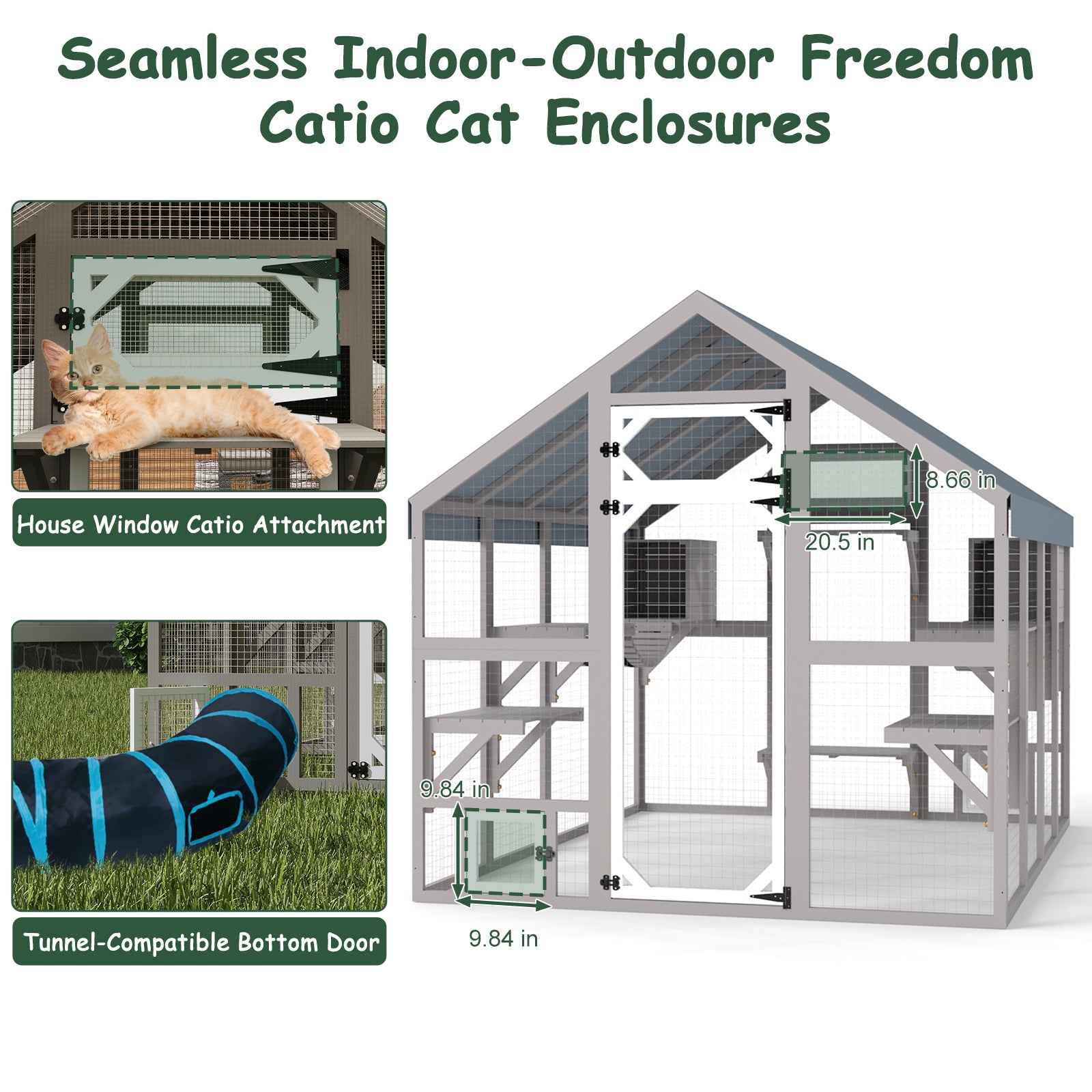 Extra Large Walk-In Catio - Outdoor Enclosure with Bridge & 2 Resting Boxes - PET12NEW