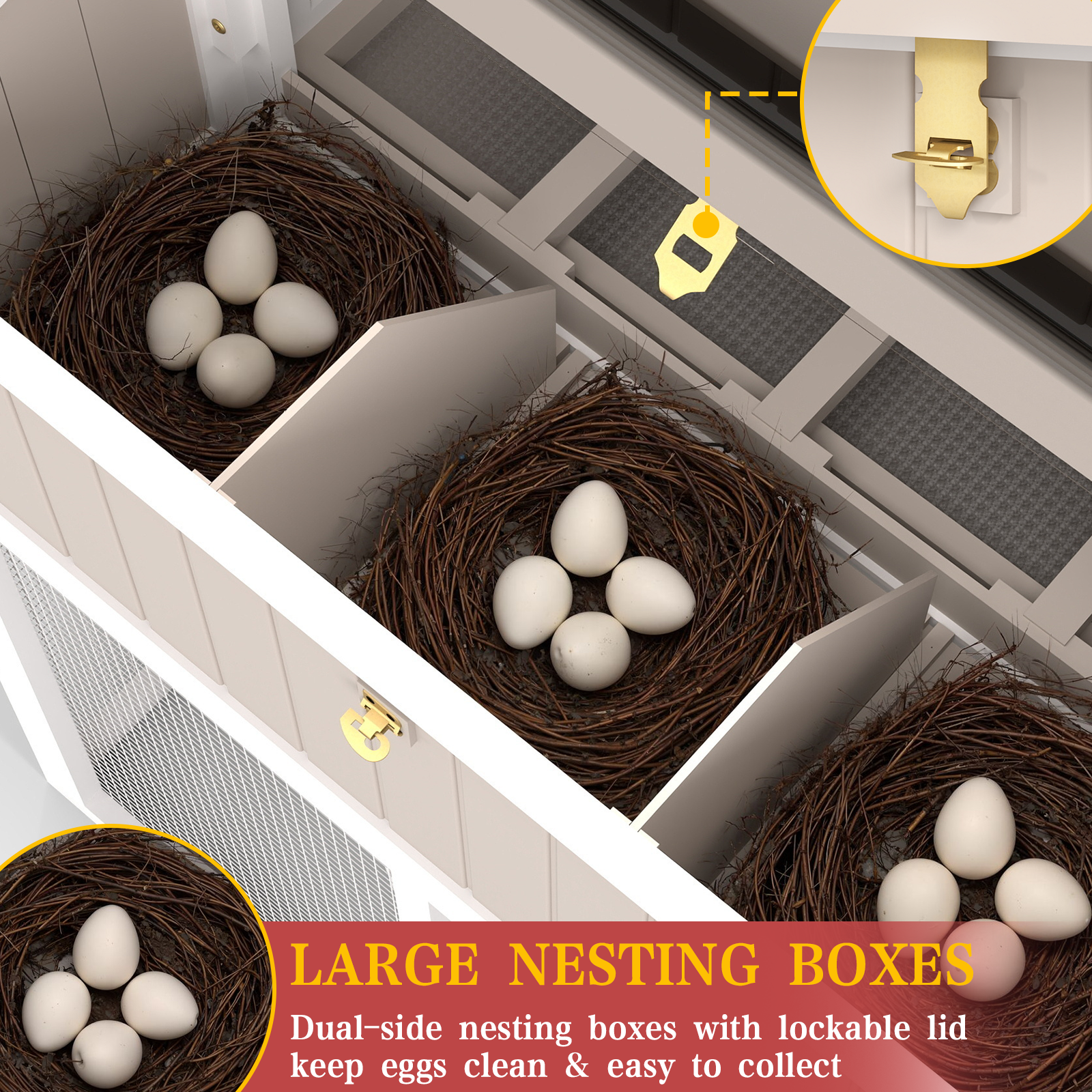 Expandable Large Chicken Coop Hen House with Run & 4 Nesting Boxes-PET85-GREYWHITE