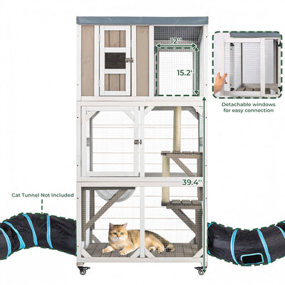 63.5"Mobile  Catio Enclosure on Wheels with Scratching Posts & Window Access-PET77