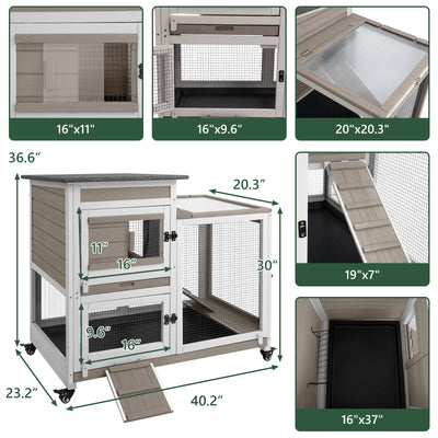 Wooden 2-Story Rabbit Hutch with Wheels & Run-PET32